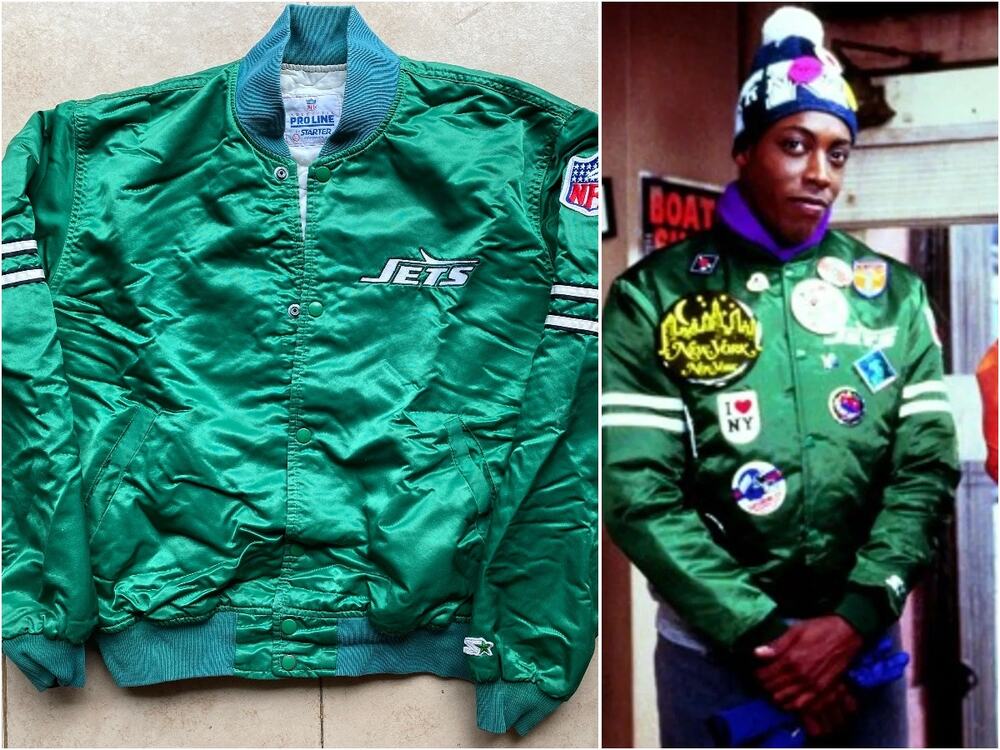 NY Jets 80s STARTER satin bomber COMING TO AMERICA kelly NFL Pro football vtg